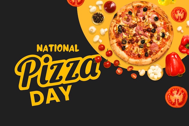 Pizza day pizza with dough on a dark background