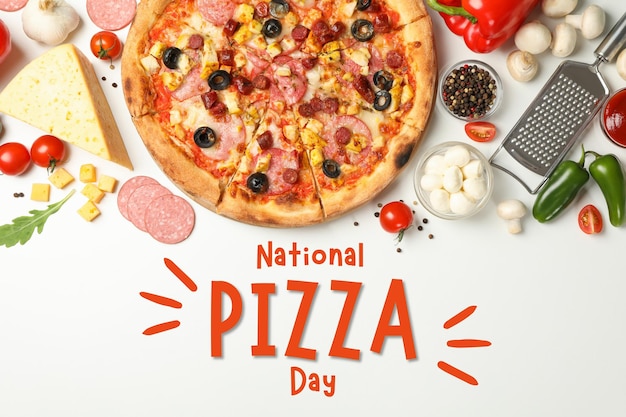 pizza day pizza with dough on a light background
