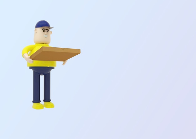 Photo pizza delivery man in yellow uniform 3d render