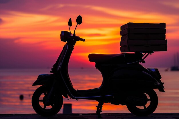 Pizza Delivery Scooter at Sunset