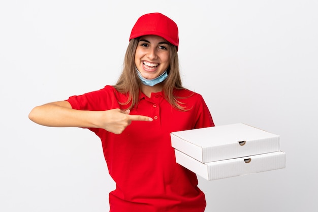 Pizza delivery woman holding a pizza