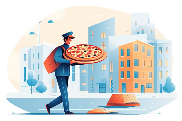 Pizza delivery worker in action show them holding a pizza box with the iconic logo ready to fulfill customers' cravings generated with ai