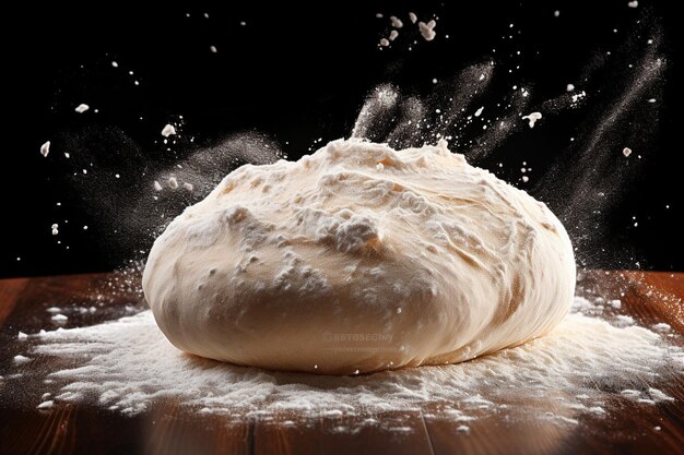 Pizza dough being tossed in the air