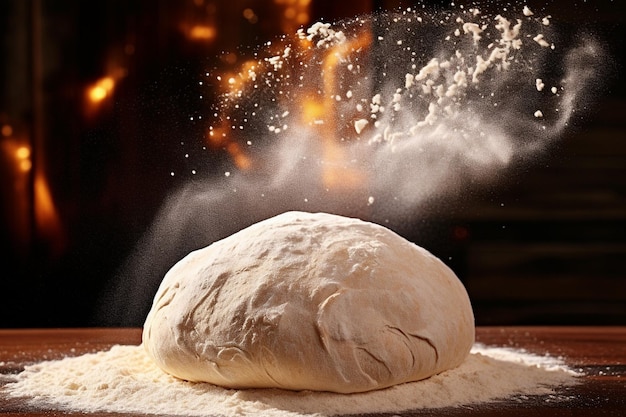 Pizza dough being tossed in the air