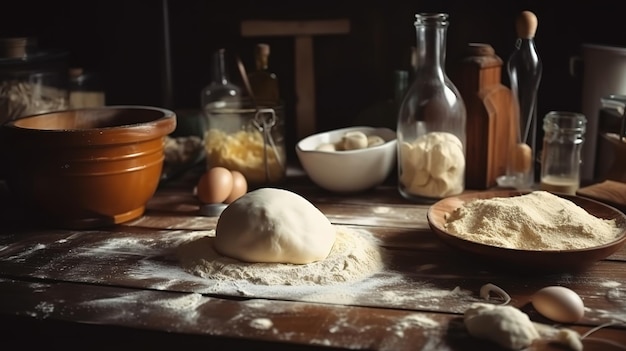 Pizza dough cooking in the home kitchen Generative Ai