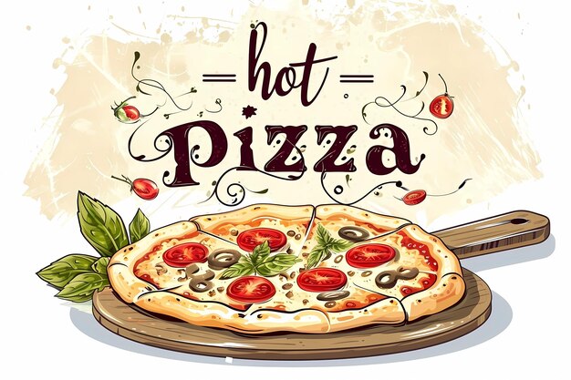 pizza drawing Italian cuisine drawing for pizzeria illustration for cafe illustration for restau