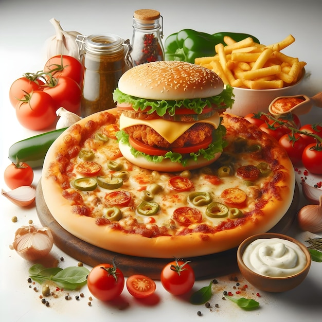 Pizza en kip burger generatief met Ai