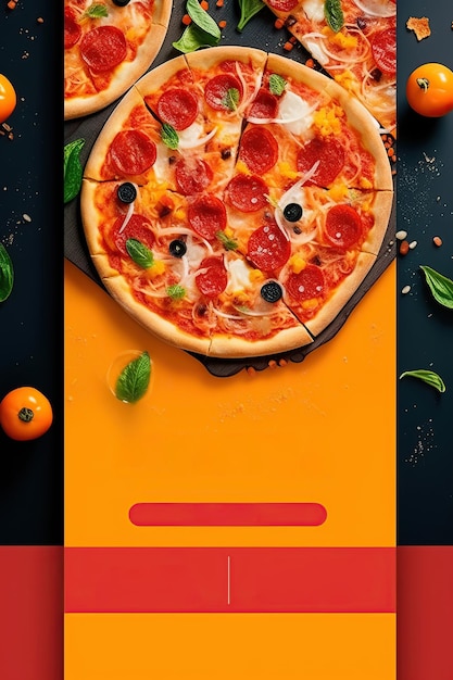 Foto design del volantino pubblicitario per il cibo della pizza immagine generata dall'intelligenza artificiale