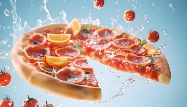 Pizza fresh product showcase illustration dynamic splashing