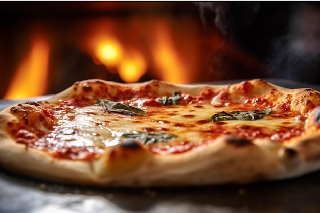 暖炉の近くの垂直のピザ