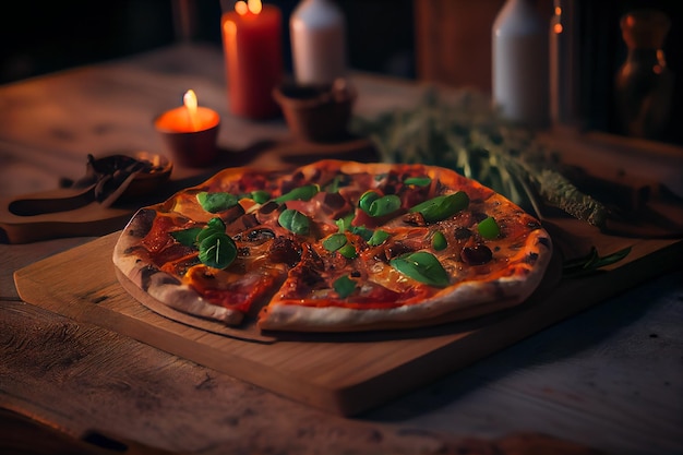 Pizza geserveerd op houten bord Generatieve AIxA