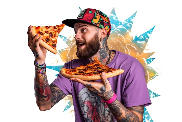 Foto pizza guy hipster pizza hashish pizza elegante pizzeria annuncio pezzo di pizza