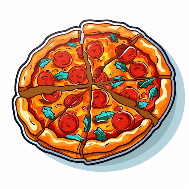 Foto pizza in cartoon stijl.