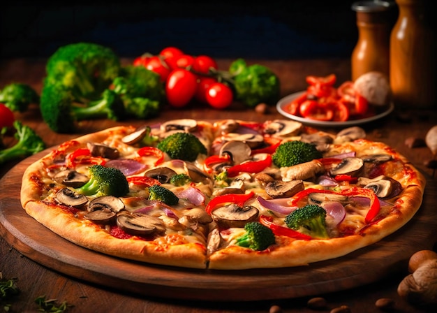 A pizza is shown with mushroom