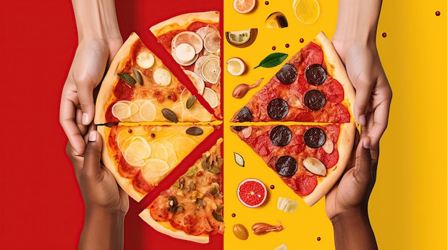 Foto pizza isolata su sfondo giallo