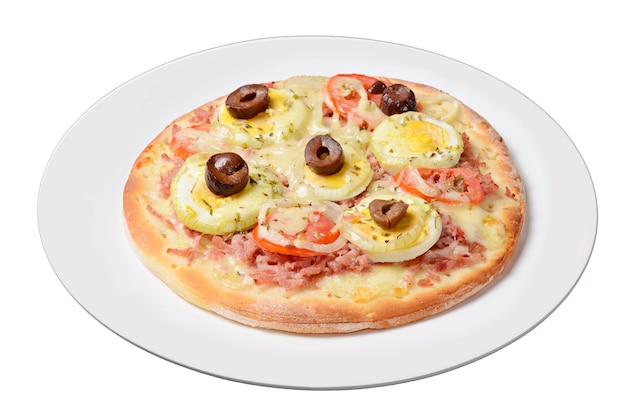 Pizza Kleine Portugese pizza op witte plaat geïsoleerd op transparante achtergrond