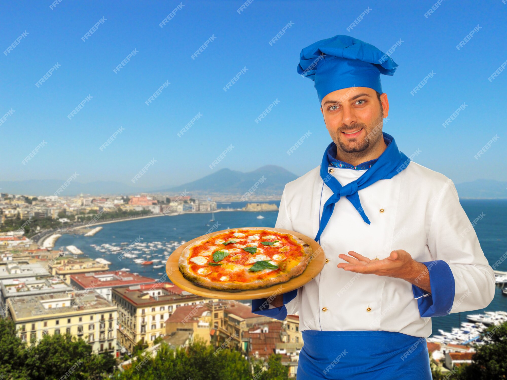 Pizza Margarita Top View To Naples City Italy Stock Photo