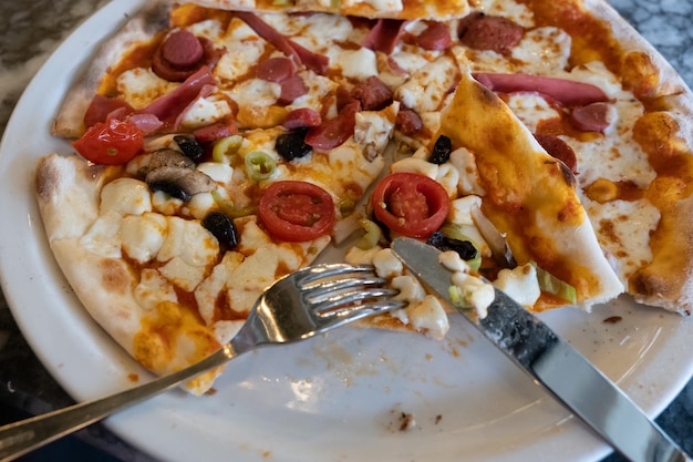 Pizza on marble floor