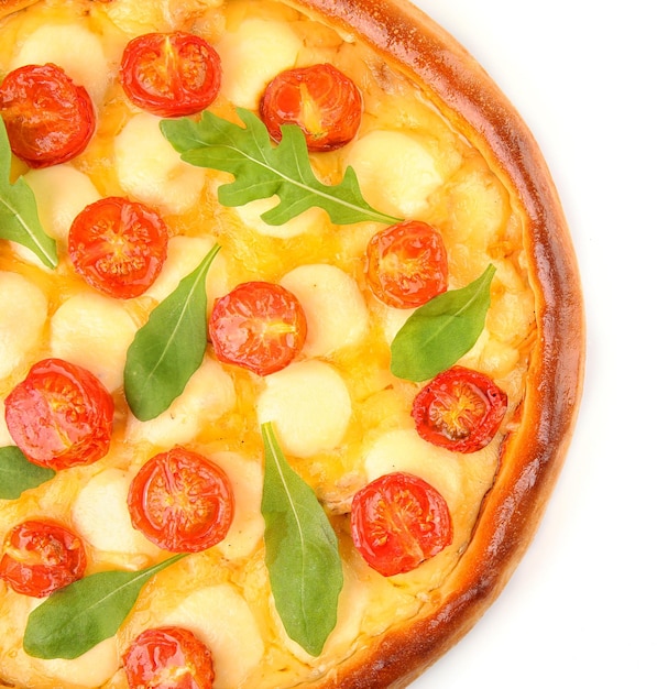 Pizza Margherita with arugula isolated on white