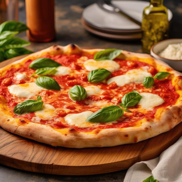 Pizza Margherita with mozzarella cheese basil and tomato sauce