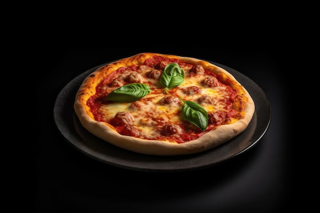 Pizza Marinara Op Zwarte Plaat Generatieve AI