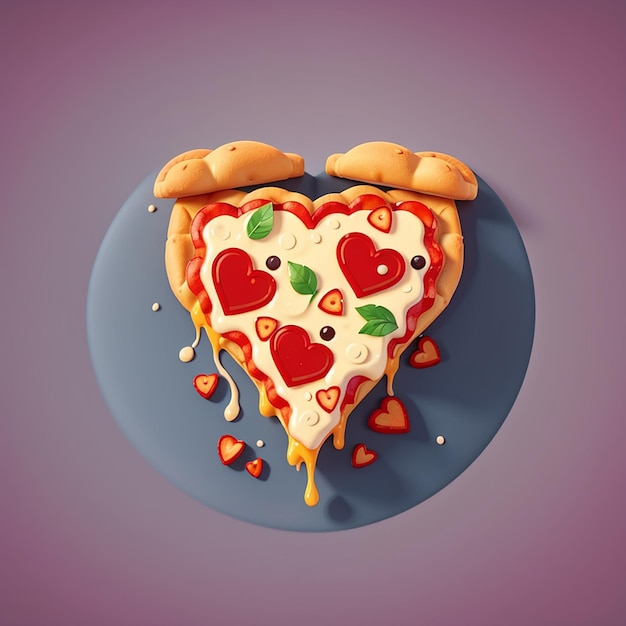 Пицца, расплавленная любовью, мультфильм, векторная икона, иллюстрация, еда, объект, икона, концепция, изолированная плоскость