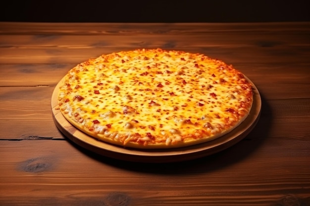 Pizza met kaas op het bruine houten oppervlak op het heldere oppervlak