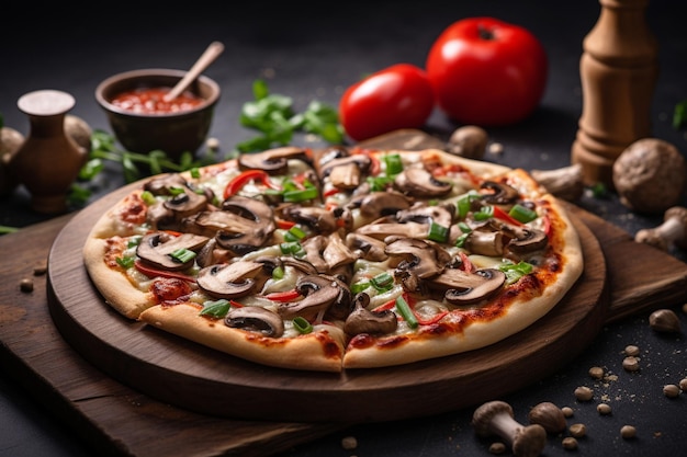 Pizza met paddenstoelen en sesam.