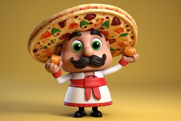 Photo pizza mexican chef mascot holding a taco