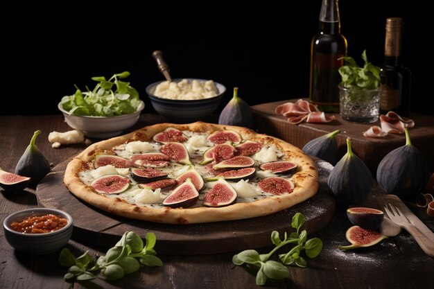 Pizza mozzarella fig and lettuce slices food graphy