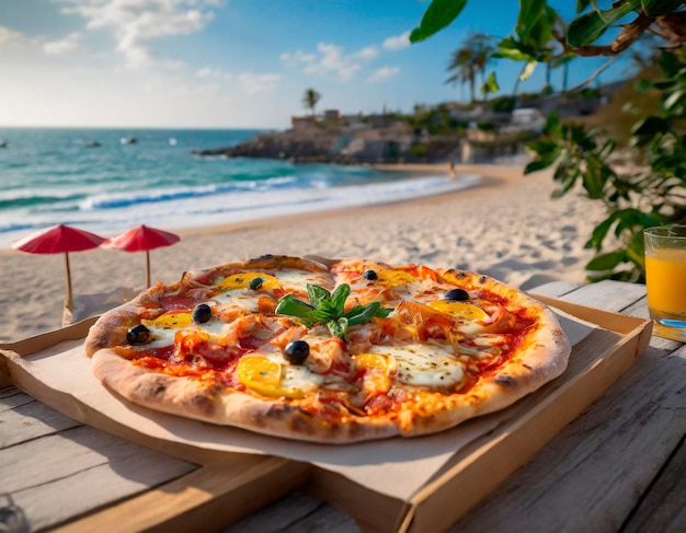 Pizza op het strand.