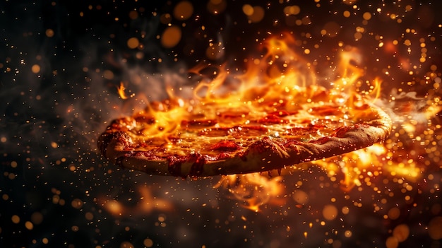 Pizza op vuur vliegt door de lucht Generatieve AI