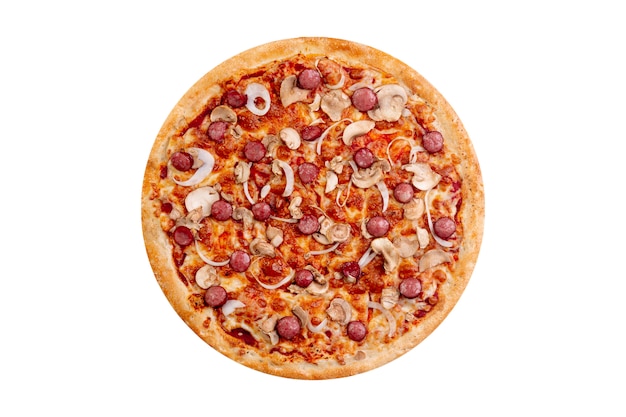 Pizza op witte achtergrond wordt geïsoleerd die. Heet snel voedsel