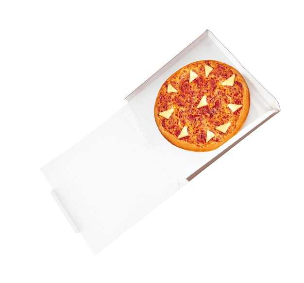 Pizza in open paper box