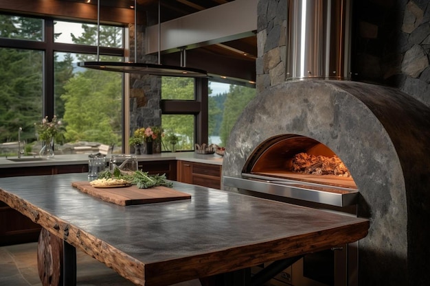 A pizza oven built into a countertop in a modern kitchen