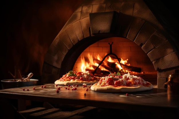 A pizza oven glowing red hot from the intense heat