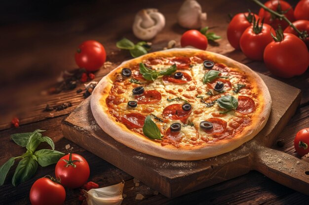 피자 완벽 이탈리아 맛은 오래된 나무 테이블에 포착