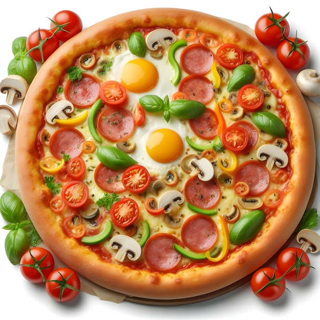 Pizza pizza filled with tomatoes salami and olives