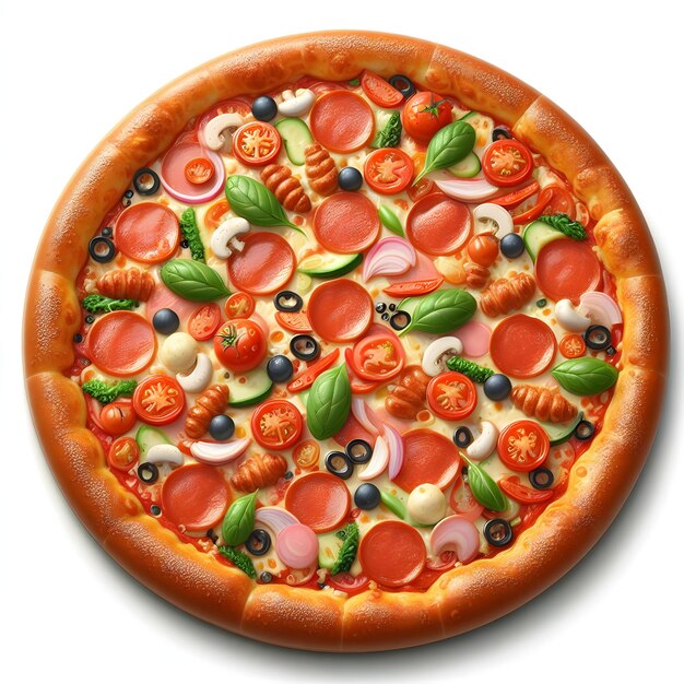 Пицца с помидорами, салами и оливками.