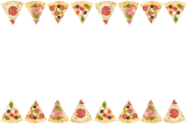 Photo pizza pizzas slice slices frame border copyspace copy space from above isolated on white