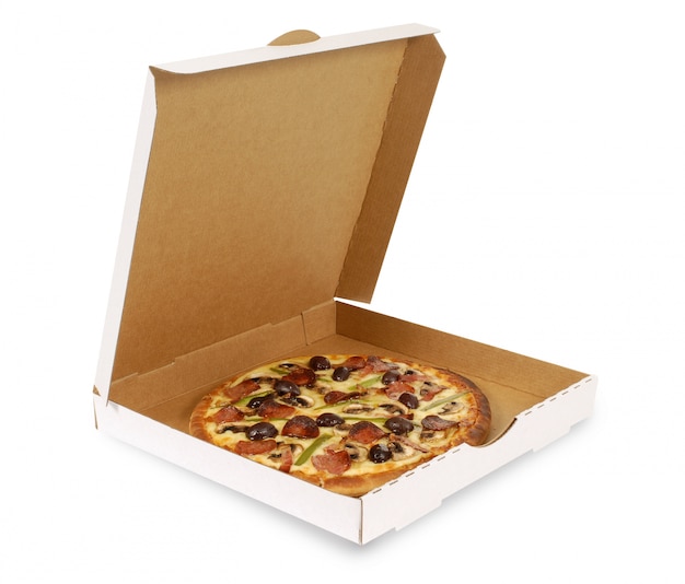 Pizza in plain white box