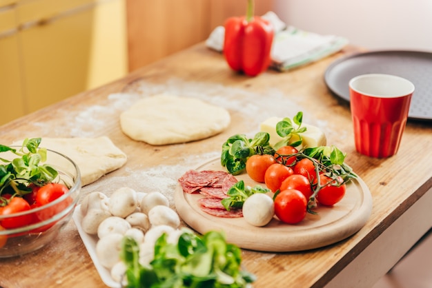 Pizza preparation set of ingredients