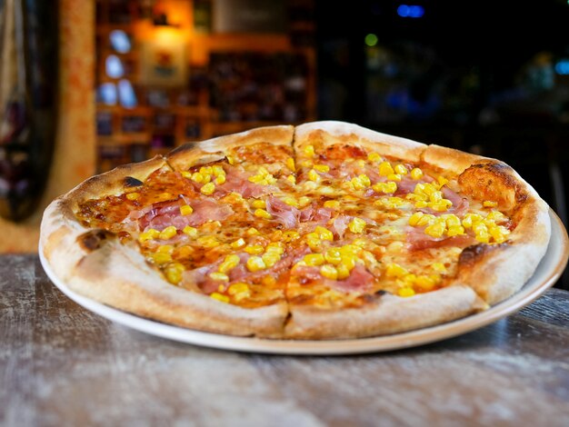 Pizza on a restaurant table