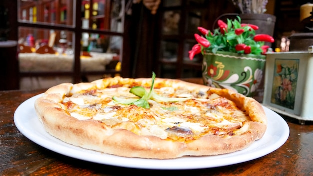 Pizza on a restaurant table