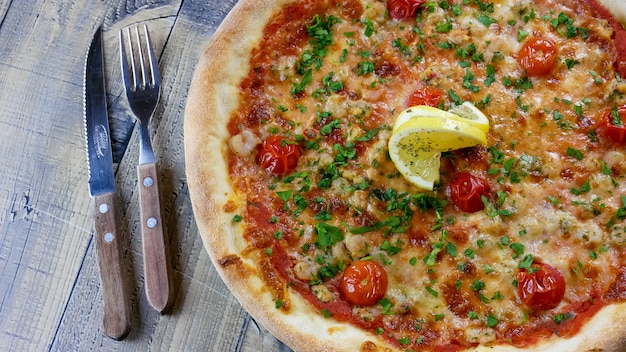 Pizza on a restaurant table