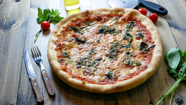 Pizza on a restaurant table