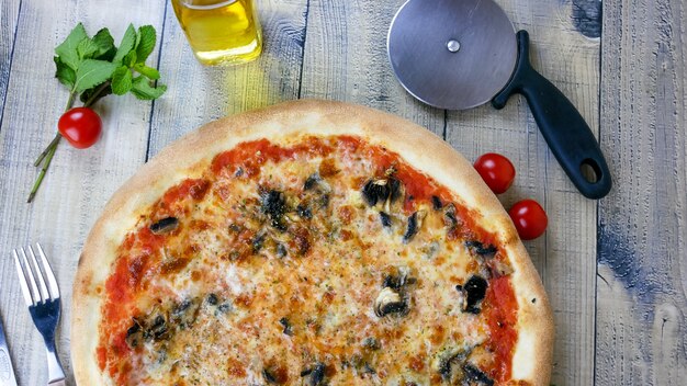 Pizza on a restaurant table