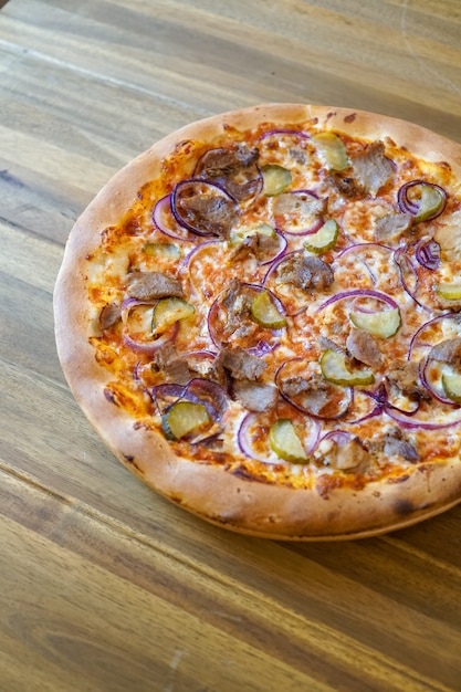 Pizza on a restaurant table