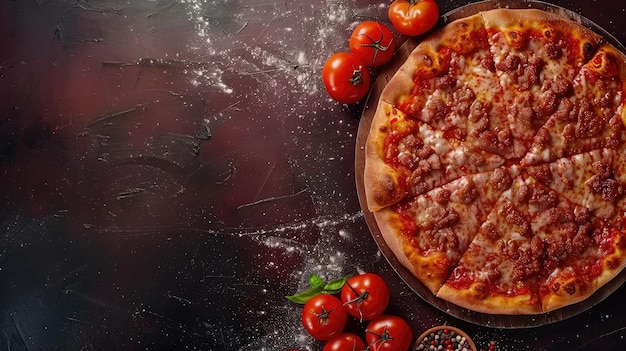 피자 소시지 토마토 소스 치즈 메뉴 개념 음식 배경 다이어트  뷰 텍스 복사 공간