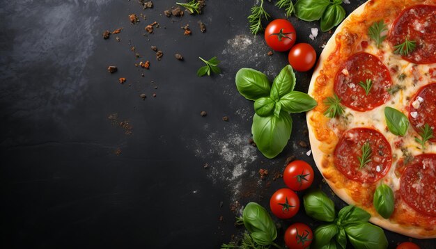 Foto pizza salsiccia salsa di pomodoro formaggio menu concetto cibo dieta dieta vista dall'alto copia spazio per il testo